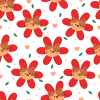 seamless pattern cartoon cat and flower. cute animal wallpaper for textile, gift wrap paper png