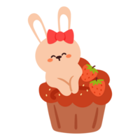 mignonne dessin animé fraise crêpe avec lapin. mignonne dessert conception icône png