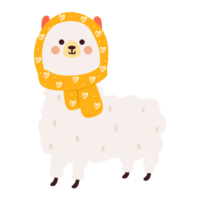 cartoon cute llama with yellow scarf png