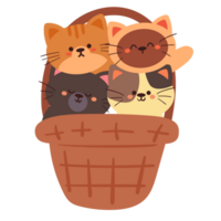 cute cartoon cats inside basket png