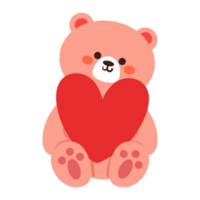 cute cartoon pink bear holding a red heart png