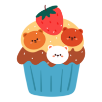cartoon cute cupcake design with bear and fruit. cute dessert design for icon and sticker png