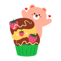 cartoon cute cupcake design with bear and fruit. cute dessert design for icon and sticker png