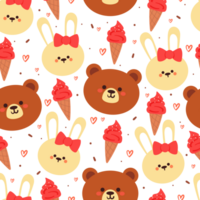 seamless pattern cartoon bunny and bear with strawberry ice cream. cute animal wallpaper for textile, gift wrap paper png