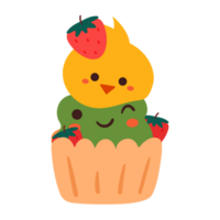 cute cartoon cupcake with cute design chick and frog png