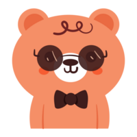 carino cartone animato orso indossare nero occhiali da sole sorridente. carino animali etichetta png