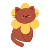 cartoon cat with flower accessories. cute animal drawing for sticker and icon png