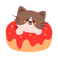 mignonne dessin animé chat à l'intérieur une rose Donut png