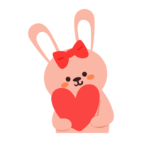 dessin animé lapin en portant rouge cœur. mignonne animal dessin pour icône et autocollant png