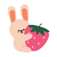 cute cartoon bunny holding a strawberry. cute dessert design icon png