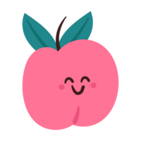 hand drawing cartoon peach with smile face. cute fruit icon for sticker png