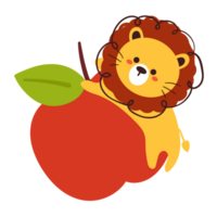 söt tecknad serie lejon med äpple png