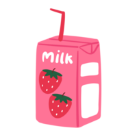 cartoon cute strawberry milk in pink box. cute beverage design for sticker, icon png