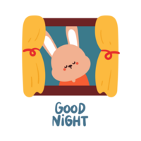 cute cartoon bunny inside the window. cute good night card for kids, card png