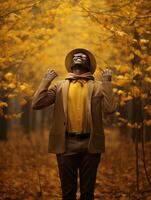 africano hombre en emocional dinámica actitud en otoño antecedentes ai generativo foto