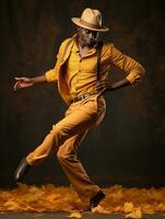 African man in emotional dynamic pose on autumn background AI Generative photo