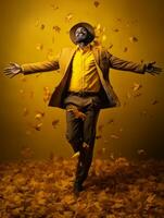 African man in emotional dynamic pose on autumn background AI Generative photo