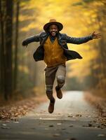 African man in emotional dynamic pose on autumn background AI Generative photo