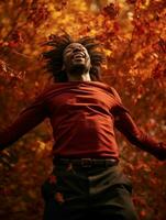 africano hombre en emocional dinámica actitud en otoño antecedentes ai generativo foto