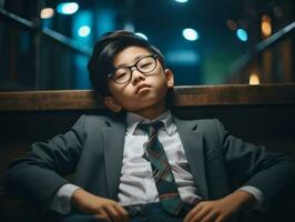 Asian kid in emotional dynamic pose in school AI Generative photo