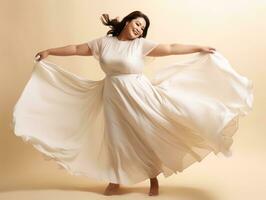 Plus size asian woman in emotional dynamic pose AI Generative photo