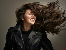 Plus size asian woman in emotional dynamic pose AI Generative photo