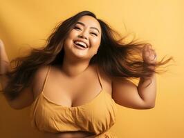 Plus size asian woman in emotional dynamic pose AI Generative photo