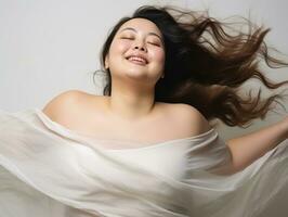 Plus size asian woman in emotional dynamic pose AI Generative photo