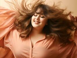 Plus size asian woman in emotional dynamic pose AI Generative photo