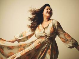 Plus size asian woman in emotional dynamic pose AI Generative photo