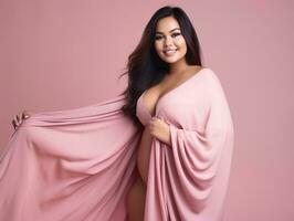 Plus size asian woman in emotional dynamic pose AI Generative photo