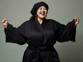 Plus size asian woman in emotional dynamic pose AI Generative photo