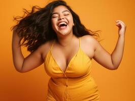 Plus size asian woman in emotional dynamic pose AI Generative photo