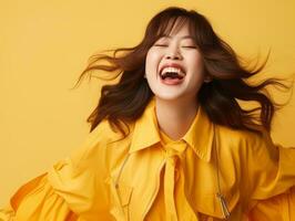 Plus size asian woman in emotional dynamic pose AI Generative photo