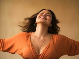 Plus size asian woman in emotional dynamic pose AI Generative photo