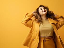 más Talla asiático mujer en emocional dinámica actitud ai generativo foto