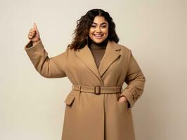 Plus size asian woman in emotional dynamic pose AI Generative photo