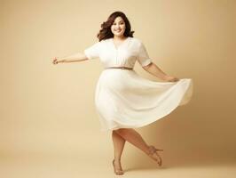 Plus size asian woman in emotional dynamic pose AI Generative photo