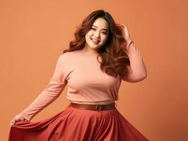 Plus size asian woman in emotional dynamic pose AI Generative photo