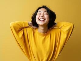Plus size asian woman in emotional dynamic pose AI Generative photo
