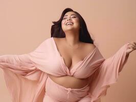 Plus size asian woman in emotional dynamic pose AI Generative photo