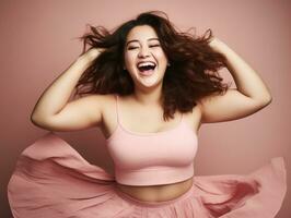 Plus size asian woman in emotional dynamic pose AI Generative photo