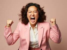 Plus size asian woman in emotional dynamic pose AI Generative photo
