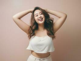 Plus size asian woman in emotional dynamic pose AI Generative photo