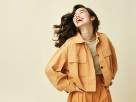 Plus size asian woman in emotional dynamic pose AI Generative photo