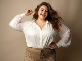 Plus size woman in emotional dynamic pose AI Generative photo