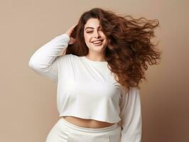 Plus size woman in emotional dynamic pose AI Generative photo