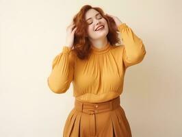 Plus size woman in emotional dynamic pose AI Generative photo