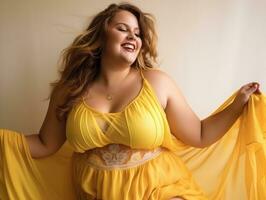 Plus size woman in emotional dynamic pose AI Generative photo