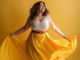 Plus size woman in emotional dynamic pose AI Generative photo